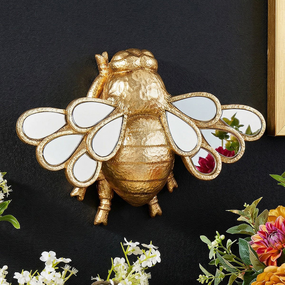 European Vintage Bee Mirror Wall Decor - Resin Insect Art Hanging Ornament