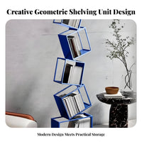 Space-Saving Tilted Cube Structure Minimalist Aesthetic Bookcase Multi-Functional Storage Rack Creative Design for Apartment Dwellers, Homeowners, Collectors, Corner, Living Room, Small Areas, Bedroom