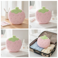 Fuzzy Strawberry Cosmetic Bag Cute Strawberry Pouch with Zipper Fluffy Soft-Furred Makeup Pouch Portable for Girls, Students, Travel, Dorm Room