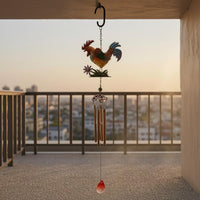 Hand-Painted Rooster-Shaped Wind Chime Iron Metal Wind Chime Glass Hanging Rooster-Shaped Ornament Flower and Foliage