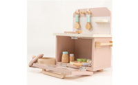 Wooden Play Kitchen with Hooks Toy Kitchen Set Interactive Knobs Children's Plaything for Playroom