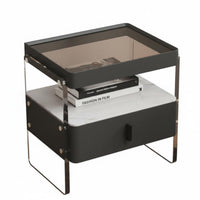 Sintered Stone Top Acrylic Side Table with Drawer Light Luxury aesthetic Nightstand Transparent Frame Bedroom Furniture Modern Design for Homeowners, Adults, Students, Apartment, College Dorm, Living Room, Office