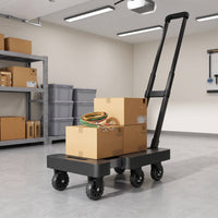 Flatbed Cart with Handle 6-Wheel Foldable Hand Cart Heavy Duty Folding Hand Truck for Office