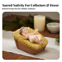 Infant Jesus in Manger Figurine Spiritual Symbolism Infant Jesus in Manger Statue Beautifully Detailed Resin Holy Infant Ornament for Collectors