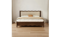 Solid Wood Bed Retro Style Storage Headboard Bed Easy to Clean for Guest Room