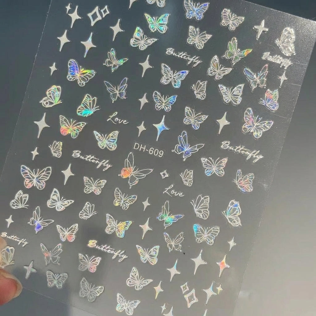Butterfly Nail Stickers SelfHolographic Decals Pattern, for Home Manicure