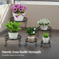 5 Pieces Single Tier Pot Stand Indoor Outdoor Use Wrought Iron Plant Stand Round Planter Riser Rust-Resistant for Desktop