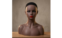 Manikin Head with Shoulders PVC Mannequin Head Bust Brown Complexion-Tone Hairpiece Stand