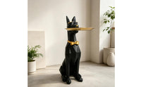 Doberman Sculpture with Tray Cute Doberman Statue Large Animal Decor for Living Room