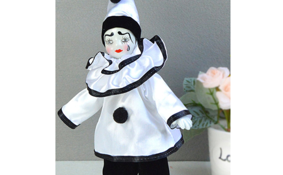 Ceramic Clown Doll Handmade Harlequin Doll Souvenir Gift House Decoration for Collectors, Shelf Decor, Desk Ornament