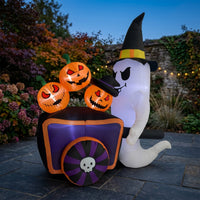 Lighted Ghost Inflatable with Pumpkin Cart LED Inflatable Ghost with Jack-O-Lanterns Spooky Yard Decoration Glowing for Haunted House