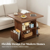 Foldable Tabletop Rolling End Table Movable with Wheels Convertible Storage Table Multi-Functional Household Furniture Space-Saving Design for Apartment Dwellers, Homeowners, Students, Living Room, Bedroom, Home Office