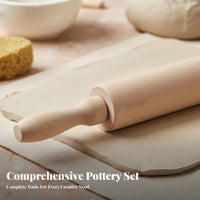 Clay Rolling Pin Solid Wood Pottery Tools Set Polished Surface for Home Studio