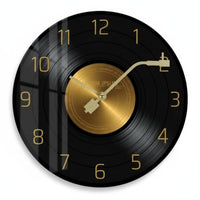 Vinyl Records Wall Clock Reinforced Glass Music Themed Wall Clock Gold-Tone Timepiece for Indoor