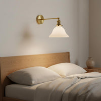 Brass Wall Lamp Foldable White Glass Shade Sconce for Study