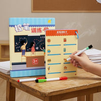 Reusable Writing Practice Card Book Lined Pages Wipe-Clean Practice Cards Picture Prompts Tracing Card Book Loop Bound for Children, Home Learning, Classroom