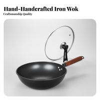 Iron Wok Gas Cooktop Compatible Traditional Iron Wok Uncoated Frying Pan Long-Lasting Cookware Even Heat Distribution