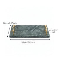 Marble Tray with Handles Rectangular Stone Tray with Gold Handles Multipurpose Modern for Dresser, Bathroom Counter