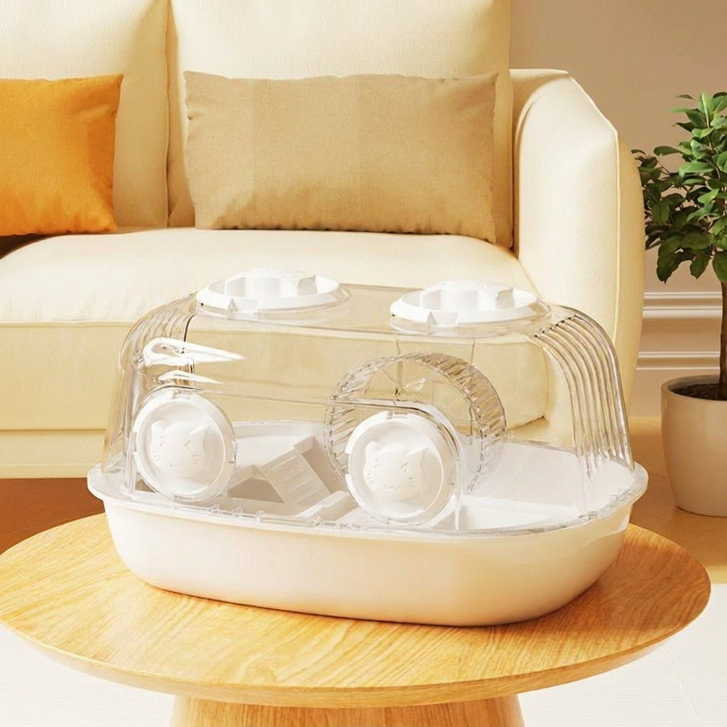 Acrylic Hamster Cage with rounded profile, Indoor Hamster Villa for Syrian Hamster, Transparent Viewing Small Animal Habitat Housing