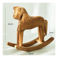 Wooden Rocking Horse Figurine Solid Wood Wooden Rocking Horse Table Decoration Rustic for Collectors, Entryway