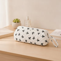 Small Quilted Textile Pouch with Zipper Cute Zippered Storage Bag with Carry Loop Fashionable Cosmetic Bag with Zipper Foldable for Travelers