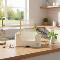 Wide Perch Rim Automatic Parrot Bathtub Detachable Design Bird Enclosure Water Fountain Splash Proof Electric Bird Shower for Aviary