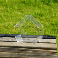 Suction Cup Bird Feeder, Clear Acrylic House with Sloped Double Panel Roof and Drainage Holes, Small Bird Feeder for Window Side Bird Watching