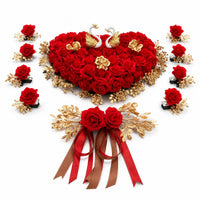 Ribbon Streamers Wedding Car Flower Bouquet Gold Accent Wedding Car Decoration Bow Style Heart Floral Arrangement for Celebration