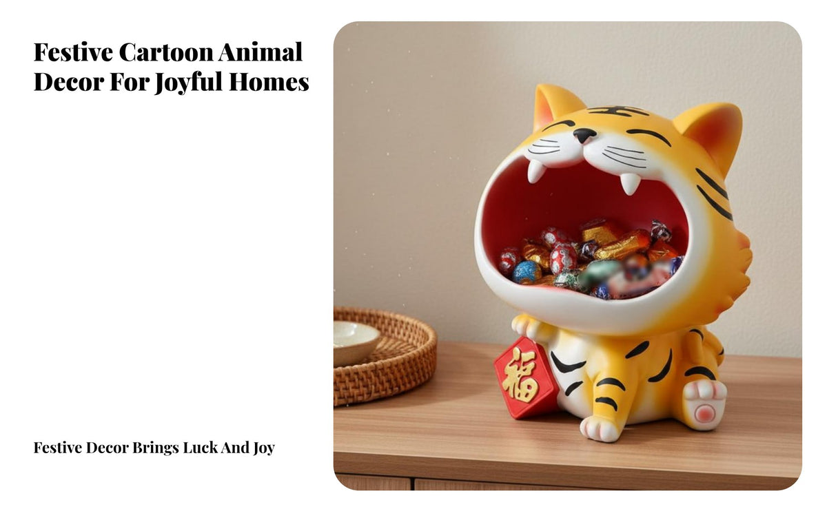 Cartoon Tiger Candy Dish Decorative and Functional Wide-Mouthed Tiger Storage Bowl House Decoration Handmade Creature Figurine