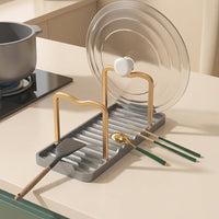 Space Aluminum Pot Lid Holder, Double-Sided Kitchen Utensil Holder for Countertop, Space-Saving Pot Lid Organizer, 12.5x13.9x18.5cm