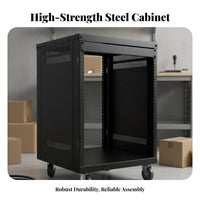 12U Unobstructed Frame Rolling Rack Conventional 19unit Mount Network Cabinet sturdyDuty Apparatus Storage for Audio Professionals, Musicians