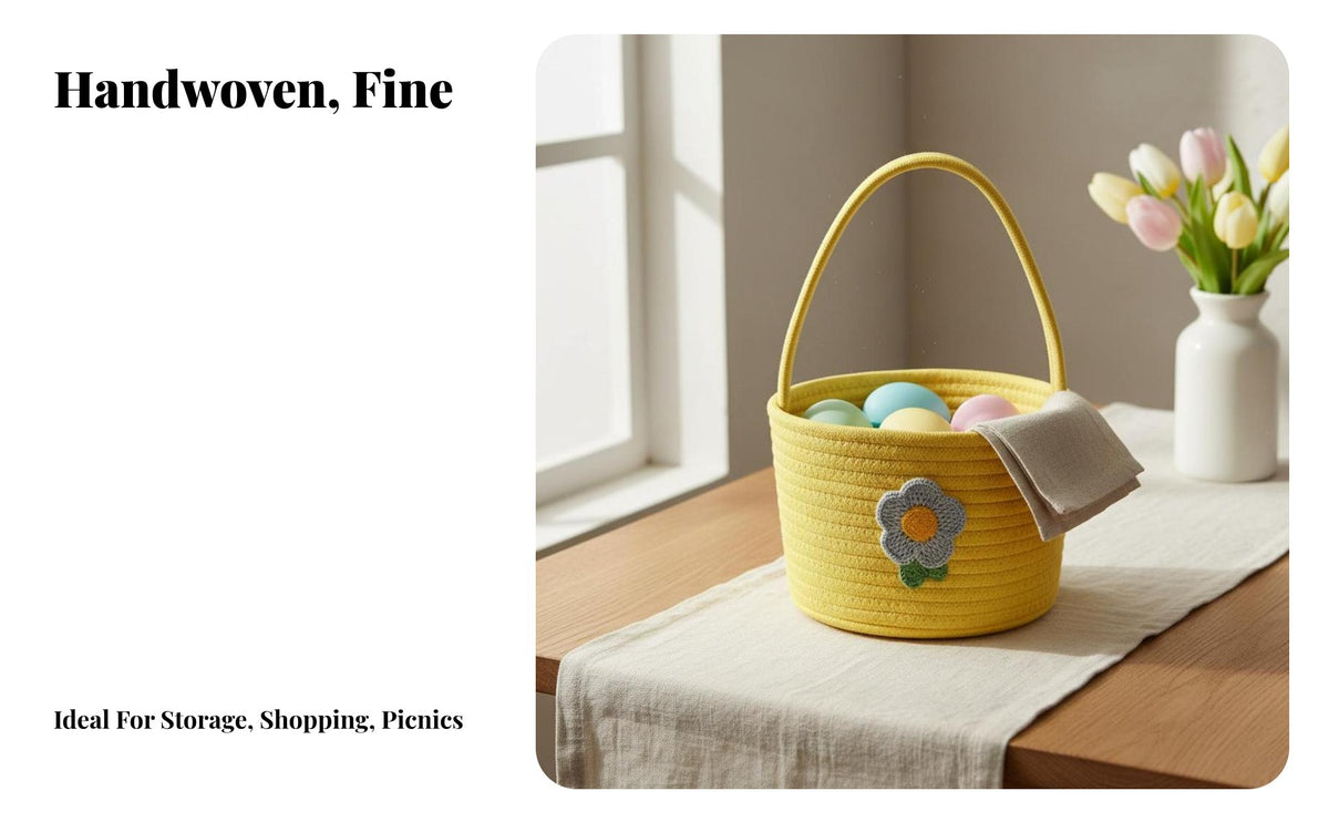 Rope Basket Handmade Easter Egg Basket Versatile Small Picnic Tote for Families, Adults, Home Decor, Gift Giving