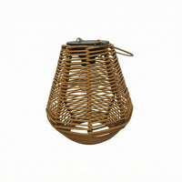 Open Slatted Solar Hanging Lantern Metal Frame Solar Rattan Lantern Arched Handle Wireless for Garden, Yard, Campsite, Balcony
