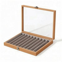 Wooden Pen Display Case with Glass Lid 10-Slot Pen Storage Box Transparent Desktop for Collectors, Enthusiasts, Desk, Office