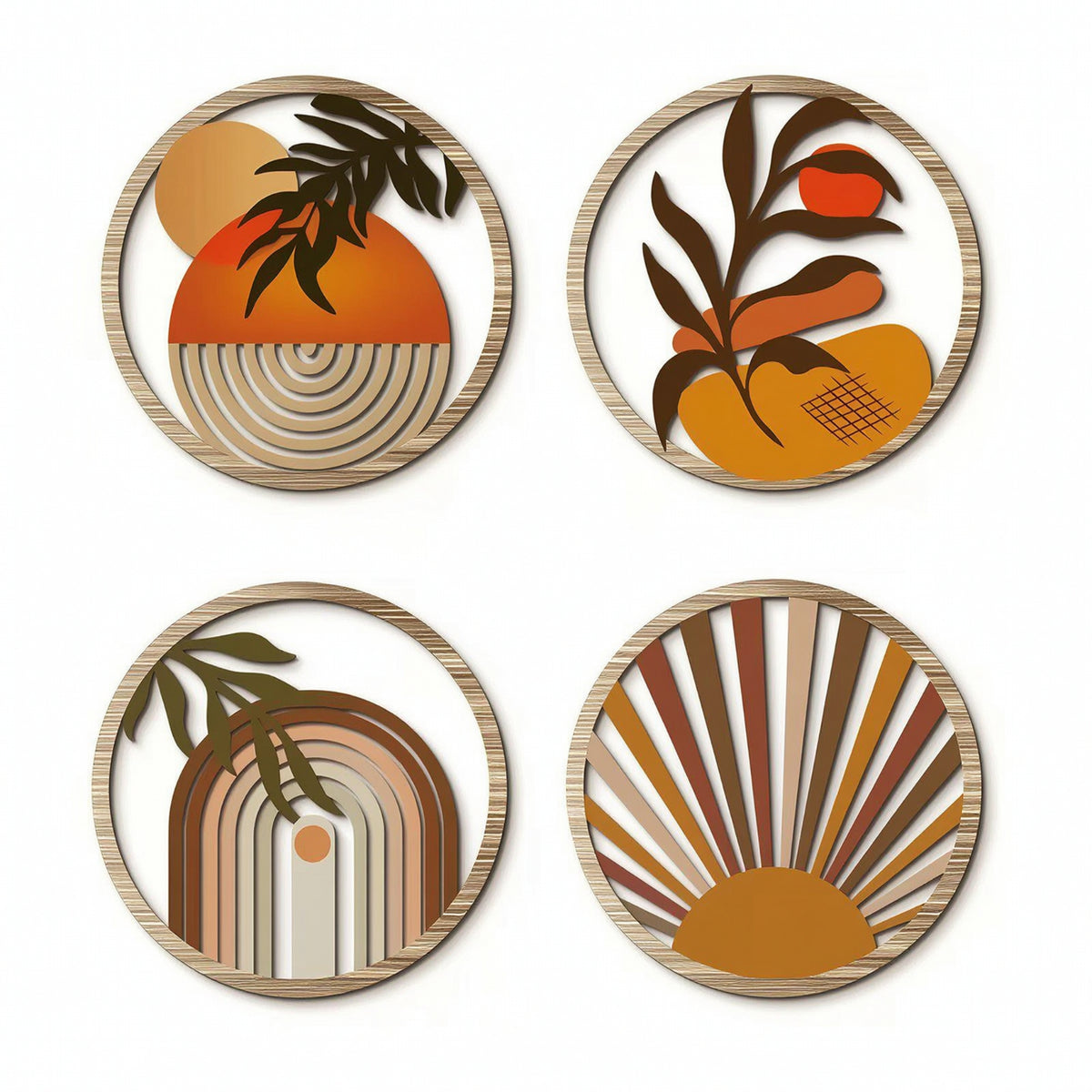 4 Pieces Decorative Round Wooden Sign Classic Printed Wood Plaque Aesthetic Wooden Wall Hanging Vintage for Entryway