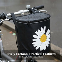 Folding Bike Basket With Lid Canvas Handlebar Basket Sturdy Textile Handlebar Bag for Commuters, Grocery Shopping, Commuting, Road Biking