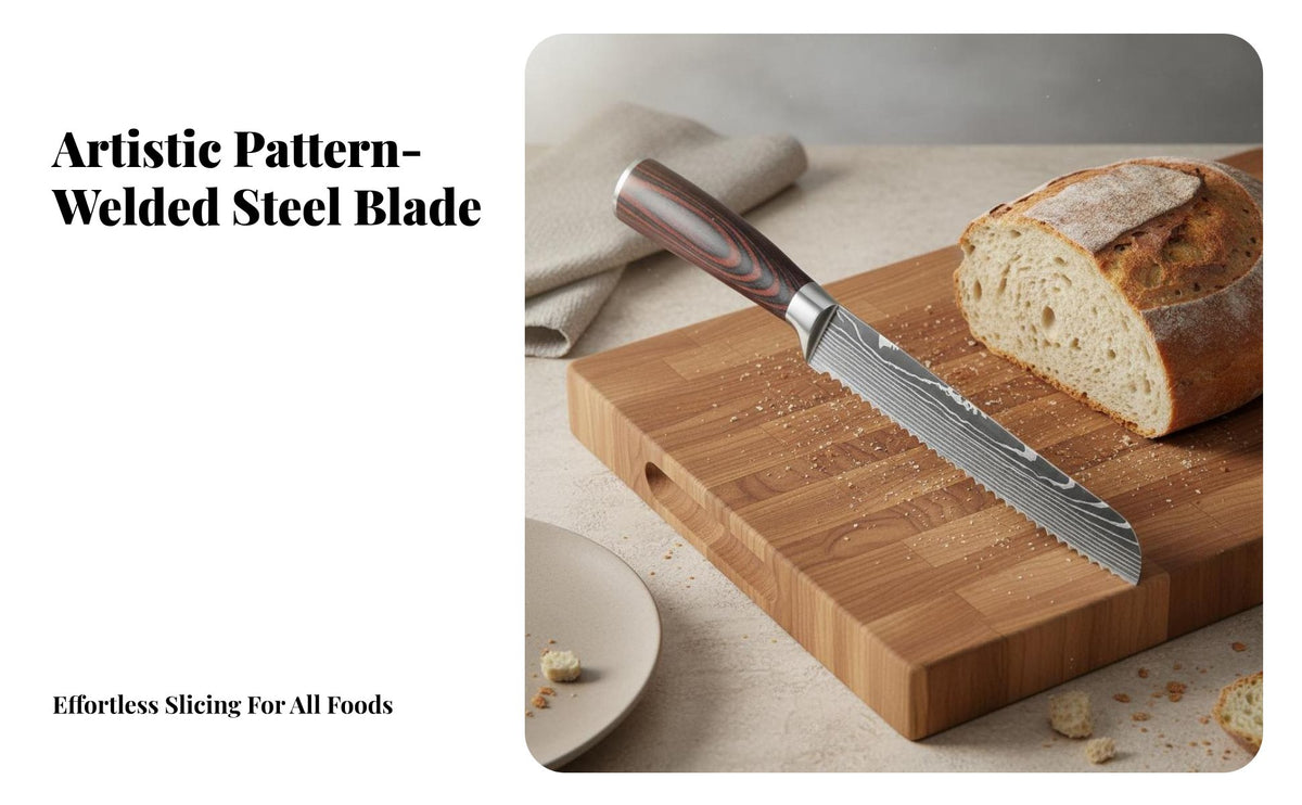 Wave-Etched Pattern Fine-Edged Edge Wave-Etched Pattern Chef Long Ness for Chefs, Cooking Enthusiasts, Food Processing, Barbecue