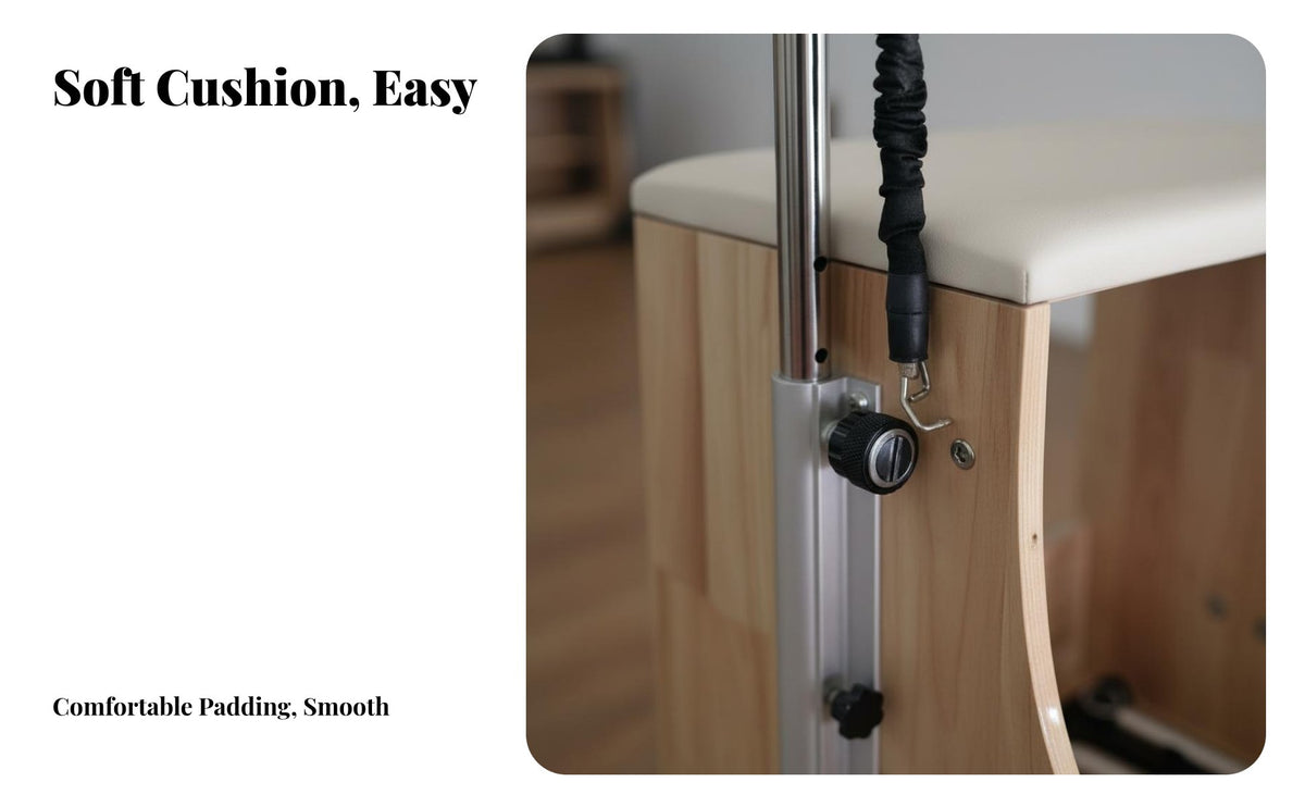 Installation-No Assembly Required Pilates Wunda Chair Padded Seat and Pedals Wunda Chair Stable Wood Frame Fitness Equipment Coil Resistance for Mind-Body Practice Studio, Home Gym
