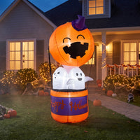 Inflatable Pumpkin Ghost Outdoor Inflatable Ghost with Pumpkin Light Lighted Illuminated for Yard, Lawn, Porch