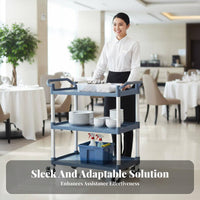 Multi-Functional 3-Tier Bussing Trolley Swivel Casters with Brakes 3-Tier Utility Trolley Easy to Clean Service Trolley Quiet Operation for Hotel Personnel, Cafeteria Workers, Cleaners, Restaurants, Restaurant, Kitchens, Cafeterias