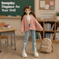 Dolls Clothes, White Knit V-Neck Doll Cardigan, Loose Fit Baby Doll Cardigan for 18 Inch Dolls, Pretend Play