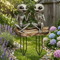 Alien Garden Stake 2D Flat Acrylic Garden Stake Alien Figure Ornament Metal Stakes for Flower Pots, Indoor Plant Displays