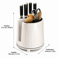 360° Rotating Kitchen Utensil Pot, Synthetic Utensil Holder 21.5x14 cm, Spice Storage for Amateur Cooks, Non-Slip Base