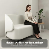 Light Luxury design Armless Two-Seater Settee space-saving Size Scalloped rear Settee Minimalist Aesthetic Loveseat Slim Golden Legs for Business Owners, Interior Designers, Living Room, cosmetics studio, Reception Area, Retail boutique