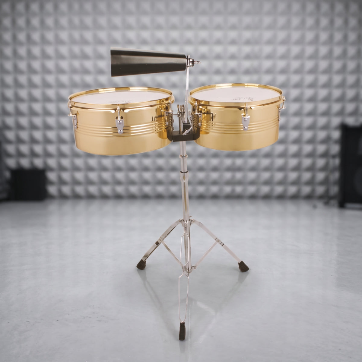 Timbales with Stand and Cowbell Metal-cover Timbales Adjustable Drum Set with Stand for Percussionists, Drummers, Stage, Rehearsal
