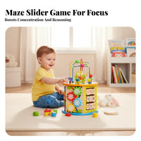 Educational Bead Maze Learning Cube Multipurpose Wooden Activity Cube Develops Hand-Eye Coordination for Toddlers, Preschoolers