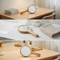 Crystal Clear Wooden Hand Mirror Distortion-Clear Handheld Mirror with Handle Portable Compact for Makeup, Travel, Dorm Room