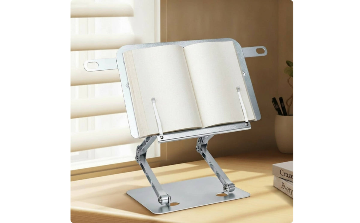 Book Stand, with Page Clips Stable Adjustable Book Holder Portable Metal Textbook Stand  Students, Desk