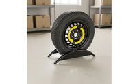 Black Metal Upright Tire Display Rack Cylindrical Arms Single Tire Holder Welded Frame Garage Storage Polished Finish for Showroom