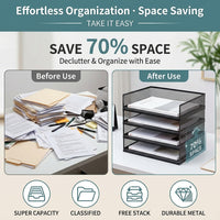 4-Tier Metal Mesh File Organizer, Desktop Document Holder for Office Workers, A4 Horizontal Black Storage Rack for Workstation